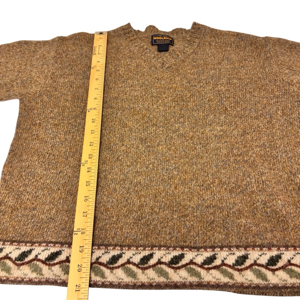 Vintage Woolrich Wool V-Neck Leaf Detail Khaki Sweater Women’s Size Medium - Picture 12 of 12